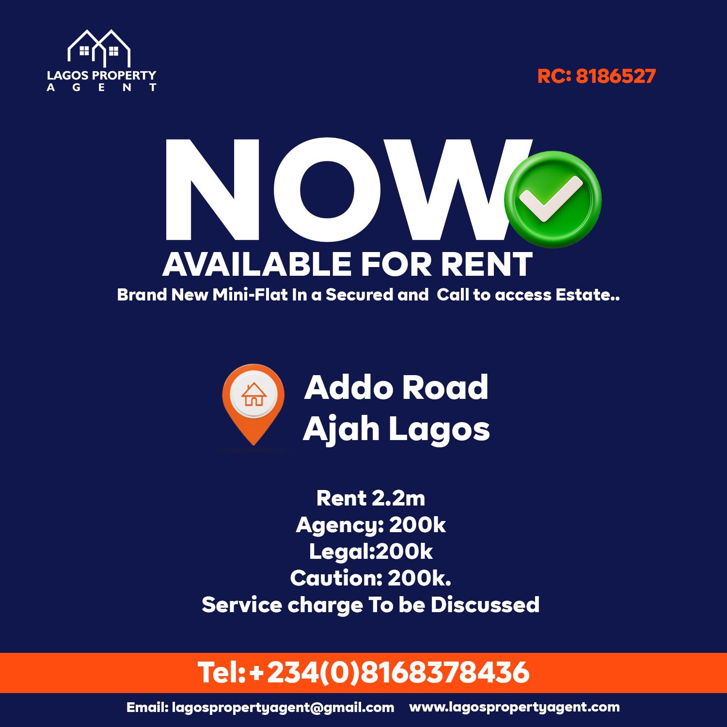 A Mini-flat Available for Rent in a secured and call to access Estare Addo Road Ajah Lagos